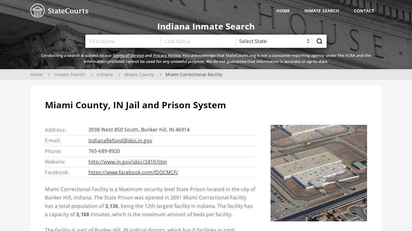 Miami Correctional Facility Inmate Records Search, Indiana - StateCourts